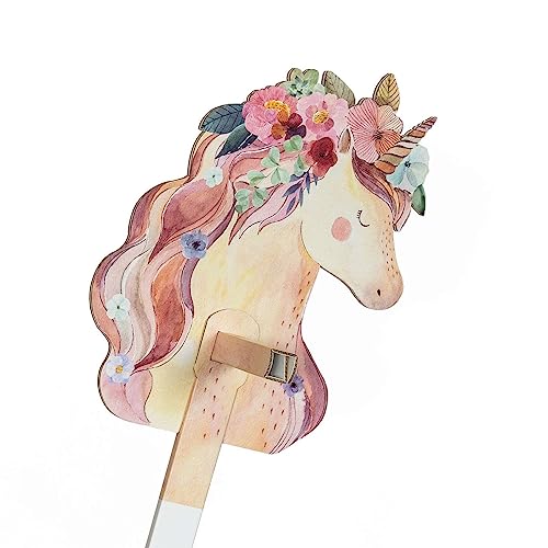 FOLDZILLA Steckenpferd aus Pappe 115 x 40 x 25 cm Hobbyhorse Stockpferd - Einhorn Aquarell von FOLDZILLA