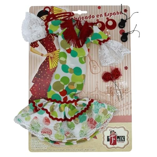 FOLK Kleid für Puppe Flamenca, Andalusisch, 35 cm, Kollektion Flamingo, limitierte Edition, gepunktet, Weiß / Grün FOLK Kleid für Puppe Flamenca, Andalusisch, 35 cm, Kollektion Flamingo, limitierte Edition, gepunktet, Weiß / Grün von FOLK