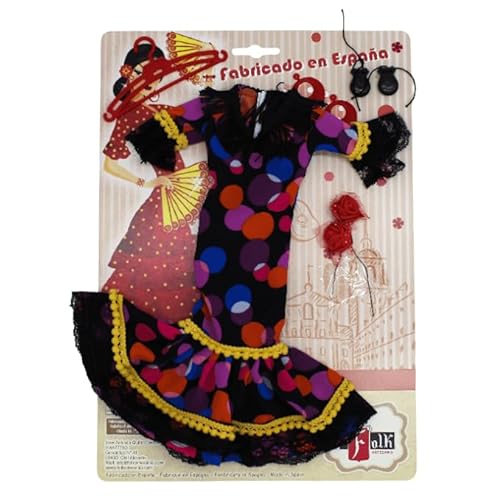FOLK Kleid für Puppe Flamenca, andalusisch, 35 cm, Kollektion Flamenco Kleid mit Punkten, limitierte Edition, Schwarz / Rot FOLK Kleid für Puppe Flamenca, andalusisch, 35 cm, Kollektion Flamenco Kleid mit Punkten, limitierte Edition, Schwarz / Rot von FOLK