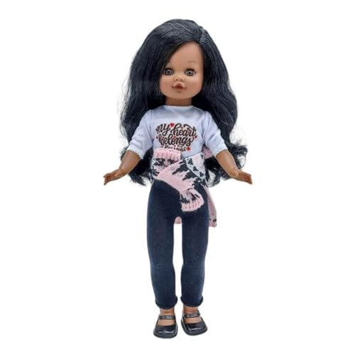 FOLK Originale Mulatten-Kollektion Sintra Puppe, 40 cm, 100% Vinyl mit Leggins und Jersey, Wolle, Rosa, Limitierte Sonderedition von FOLK