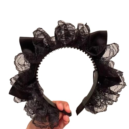 Carnival Party Frau Doppelbieger Form Haarband Falten Spitzendekor Stirnbänder Cosplay Hexenhaar Hoop Für Erwachsene Teenager Halloween Haarband Halloween Haarzubehör Hexenzubehör von FOLODA