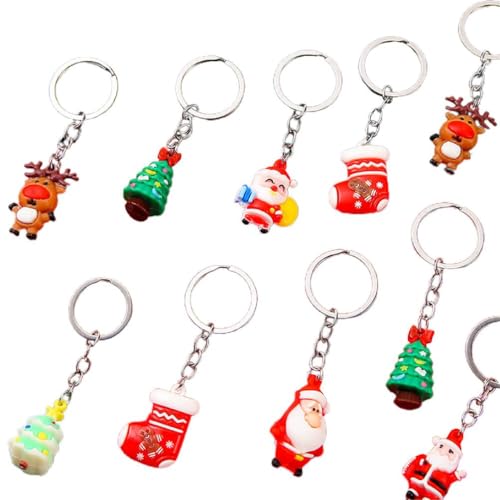 FOLODA Festliche Weihnachts-Schlüsselanhänger, 10 Stück, Weihnachtsmann, Schneemann, Cartoon-Schlüsselanhänger für Urlaubsdekoration und Geschenke, Weihnachts-Schlüsselanhänger von FOLODA