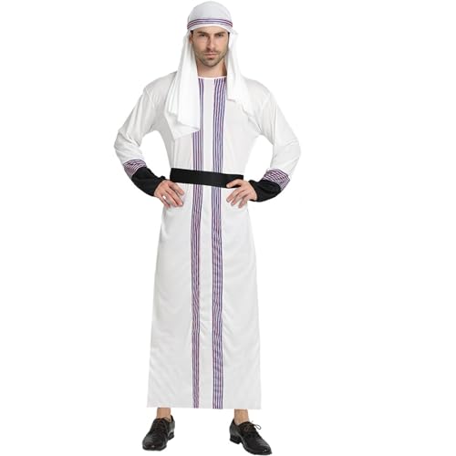 FOLODA Halloween Herren Schäferhund Kostüm Erwachsene Cosplay Arabisches Kostüm Indianer Naher Osten Dubai Robe Arabisches Kostüm für Party Halloween Arabisches Cosplay Kostüm Dubai Robe Naher Osten von FOLODA