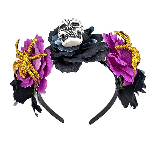 LED Light Up Flower & Skull Form Hair Hoop Halloween Stirnband Bühne Hochzeitsfeier Frauen Stirnband Mit Spinnen LED Schädel von FOLODA
