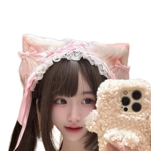 Spitzen Bowknot Katzen Ohrhaarband Für Roleplay Cosplay Kostüm Stirnband Halloween Kopfstück Japanisch Maid Stirnband Halloween Kostüm Haarband von FOLODA