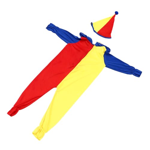 FOMIYES 1 Satz Rotes Und Gelbes Clownkostüm Partyzubehör Zubehör Für Partykostüme Stilvoller Partyhut Requisiten Verkleiden Clown-kleidung Clown-strampler Chemiefaser (dünner) von FOMIYES