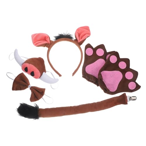 FOMIYES 1 Satz Schweinekostüm-set Bogen Plüsch Stirnband Halloween Hörner Nase Ohren Schweine-stirnbänder Schwein Kostümzubehör Coffee Stoff von FOMIYES