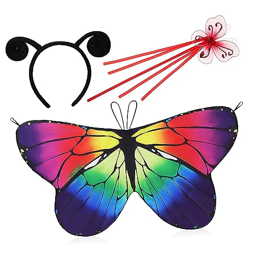 FOMIYES 1 Set Halloween Cosplay Simulation Schmetterlingsflügel Umhang Kostüm Requisiten 3 Teiliges Set Schmetterling Kostüm Dekorationen Kleines Chiffon Mädchen Stirnband Dark Lady von FOMIYES