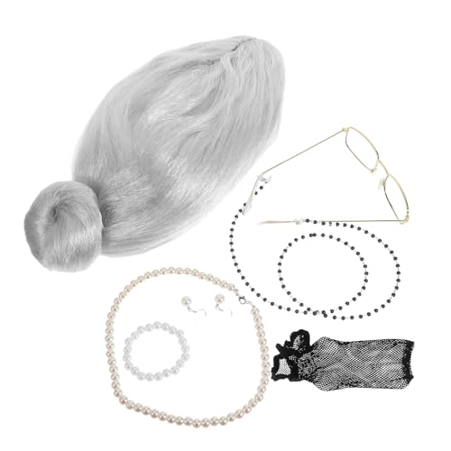 FOMIYES 1 Set Perücke für alte Damen: Halloween-Oma-Kostüm, silbergraue Perücke, Brillenkette, Halskette für Cosplay für alte Damen, Schulaufführungen, Themenpartys und Veranstaltungen FOMIYES 1 Set Perücke für alte Damen: Halloween-Oma-Kostüm, silbergraue Perücke, Brillenkette, Halskette für Cosplay für alte Damen, Schulaufführungen, Themenpartys und Veranstaltungen von FOMIYES