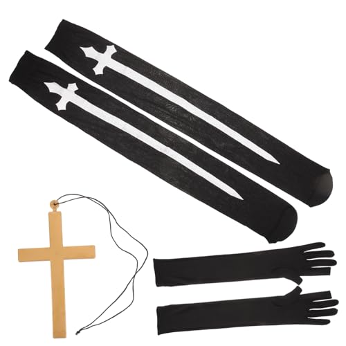 FOMIYES 1Satz Nonnenkostüm Damen Mit Hohen Handschuhen Karneval Cosplay Halskette Elastisch Für Unvergessliche Partymomente FOMIYES 1Satz Nonnenkostüm Damen Mit Hohen Handschuhen Karneval Cosplay Halskette Elastisch Für Unvergessliche Partymomente von FOMIYES