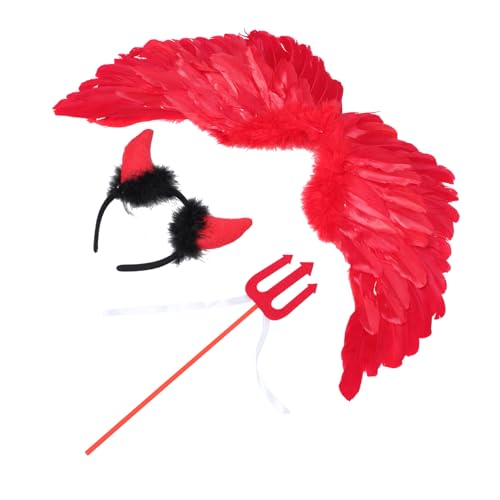 FOMIYES 1Satz Teufelsflügel Kostümset Für Teiliges Cosplay Outfit Natürlichen Federn Für Karneval Halloween Bühnenaufführungen von FOMIYES