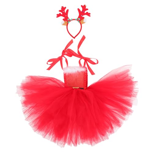 FOMIYES 1Satz Weihnachtskostüm Set mit Rock und Haarband Rentier Geweih Stirnband für Festliches Cosplay Outfit für Weihnachten Bühnenauftritte und Feiertagsfeiern von FOMIYES