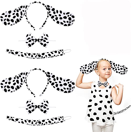 FOMIYES Dalmatinischen Kostüm Set, Halloween Hund Ohren Stirnband Kit, Spotty Welpen Bowtie Schwanz Tier Cosplay Outfit für Halloween Cosplay 2 Sets von FOMIYES