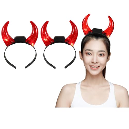 FOMIYES Halloween-Stirnband: LED-Stirnband mit Teufelshörnern – 2 leuchtende rote Horn-Stirnbänder für Männer und Frauen, Foto-Requisite, Geister-Kostüm-Stirnband für Halloween Cosplay-Party von FOMIYES