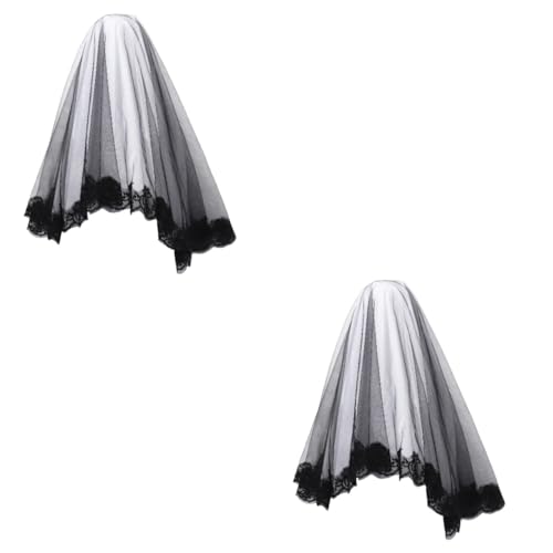 FOMIYES 2 Stück Halloween Schleier Schwarz Gothic Brautschleier Taillenlänge Halloween Kostümcosplay Leichter Spitzen Schleier für Damen und Strapazierfähig von FOMIYES