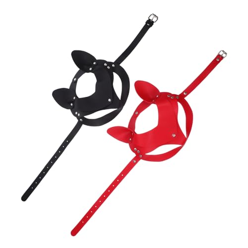 FOMIYES 2 Stück Punk Katzenohren Halbmaske aus Pu-Material Leichte Weiche Masquerade Masken für Halloween Party Cosplay Schwarzes und Rotes Design für Damen und Herren FOMIYES 2 Stück Punk Katzenohren Halbmaske aus Pu-Material Leichte Weiche Masquerade Masken für Halloween Party Cosplay Schwarzes und Rotes Design für Damen und Herren von FOMIYES