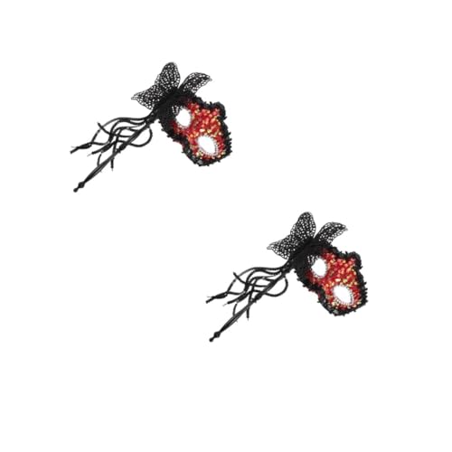 FOMIYES 2 Stück Rote Masquerade Maske mit Stick Leichte Handmaske mit Pailletten und Quasten Wiederverwendbares Party Accessoire für Damen für Karneval Ball und Festliche Anlässe von FOMIYES