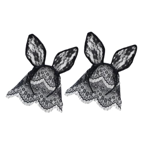FOMIYES 2 Stück Schwarze Teiliges Spitzen Haarband mit Hasen und Katzenohren Zartes Animal Ear Hairband Komfortabler Kopfschmuck für Fasching Karneval Halloween und Party Dekoratives von FOMIYES