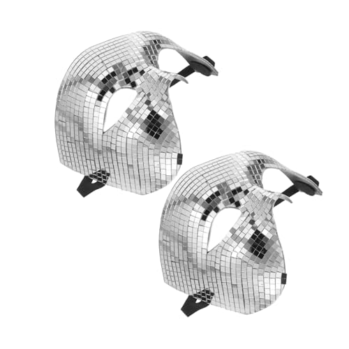 FOMIYES 2 Stück Silberne Glitzer Disco Ball Maske Reflektierende Halbgesichts Masquerade Party Maske für Halloween Karneval Musik Events Leichte Wiederverwendbare Gesichtsbedeckung von FOMIYES