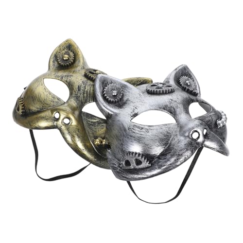 FOMIYES 2 Stück Steampunk Katzenmaske Halbgesichtsmaske Punk Metalloptik Leicht und Atmungsaktiv für Halloween Karneval Cosplay Party Bühnenauftritte in Silber und Gold FOMIYES 2 Stück Steampunk Katzenmaske Halbgesichtsmaske Punk Metalloptik Leicht und Atmungsaktiv für Halloween Karneval Cosplay Party Bühnenauftritte in Silber und Gold von FOMIYES