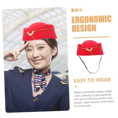 FOMIYES 2 Stück Stewardess Cosplay Accessory Filz Flugbegleiterin Hut Schwarz Rot Stilvolle Airline Kostüm Mütze Unisex für Party Halloween Verstellbar von FOMIYES