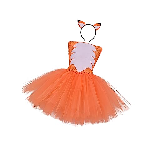 FOMIYES 2 Stück Teiliges Mädchen Fuchskostüm Jahre Atmungsaktiver Gauze Rock Süßes Cosplay Kleid mit Haarband Bequemes Kinderkostüm für Fasching Geburtstagsfeier Halloween und von FOMIYES