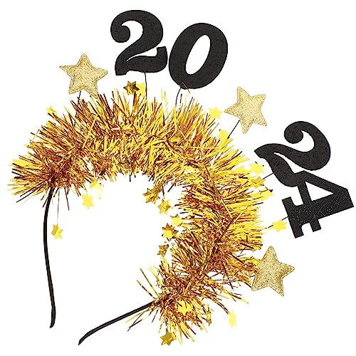 FOMIYES 2024 Neujahrs-Stirnband Mit Glitzernden Pailletten Mond-Neujahrs-Haarreifen 2024 Silvester-Kopfbedeckung Für Damen Herren Kinder Golden von FOMIYES