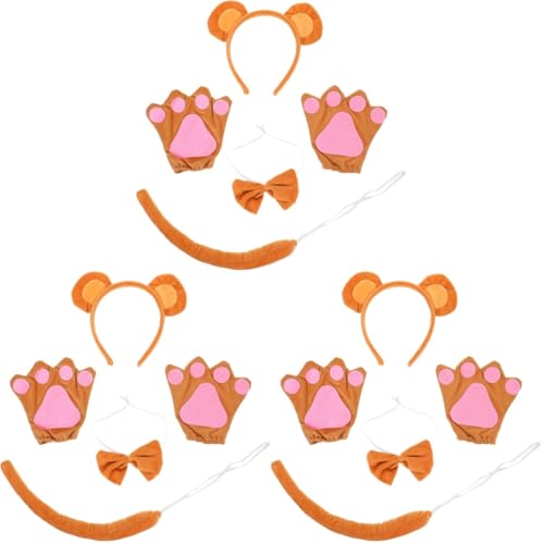 FOMIYES 3 Sets Affenohren Stirnband Halloween Cosplay Zubehör Affenschwanz Handschuh Ohr Stirnband Ohr Tierohren Stirnband Tier Cosplay Kostüm Stirnbänder Affenschwanz Kostüm von FOMIYES