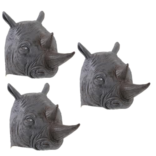 FOMIYES 3 Stück Gruselige Rhinozeros Tiermaske Halloween Latexkopfteil Lebensecht Langlebig und Leicht für Kostüm Party Cosplay und Foto Requisiten Lustiges Headwear für von FOMIYES