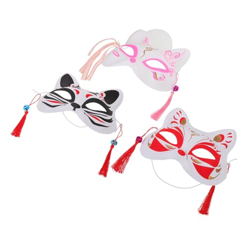 FOMIYES 3 Stück Handbemalte Japanische Fuchs-masken aus Kunststoff Leichte Halbgessichts-maskerade für Erwachsene Bequemes Cosplay Zubehör für Party Festival und Halloween von FOMIYES