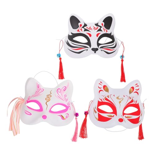 FOMIYES 3 Stück Japanische Katzen-fuchs Halbgesichtsmasken Handbemalt Leicht Für Cosplay Party Kostüm Erwachsene von FOMIYES