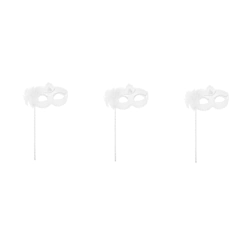 FOMIYES 3 Stück Weiße Spitzen Handmaske mit und Spitzenverzierung Leichtes Kunststoff Maskeraden Accessoire für Halloween Karneval Kostümparty Elegantes Design für Damen und Mädchen von FOMIYES