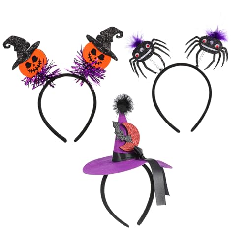FOMIYES 3 Teiliges Halloween Stirnband Stabile Kunststoff Haarreifen mit Spinne Fledermaus und Kürbis Motiven Bequeme Partyaccessoires für Damen und Mädchen Vielseitig für Kostüm und von FOMIYES