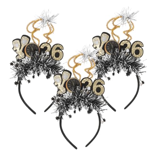 FOMIYES 3-teiliges Neujahrs-stirnband: Glitzerndes 2026-stirnband Mit Sternanhängern – Blinkender Haarreifen Mit Pailletten Für Silvesterfeiern von FOMIYES