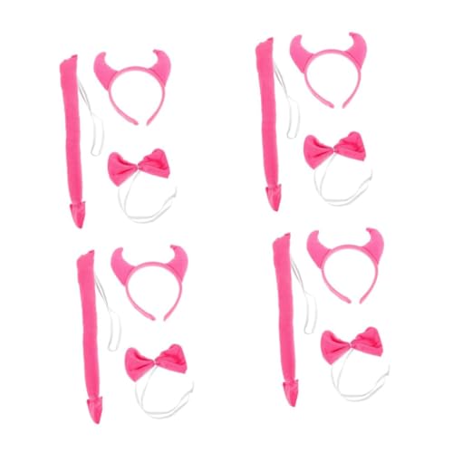 FOMIYES 4 Sätze Teufelshörner Haarreif Set mit und Fliege Flexibler Kopfschmuck für Damen Mädchen Halloween Karneval Cosplay Leichter Stirnband mit Auffälligen Hörnern Strapazierfähiges von FOMIYES