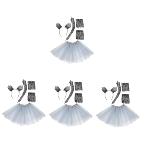 FOMIYES 4 Sets Wolfskostüm Für Cosplay Party Stirnband Geweih Realistisches Wolfsstirnband Ohren Und Cosplay Wolf Requisiten Tutu Werwolf Handschuhe Tierschwanz Partykostüm von FOMIYES