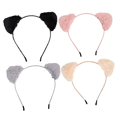FOMIYES 4 Stück Katzenohren Haarreif Plüschige Kopfband für Kostüme Partys Festivals und Cosplay Beige und Schwarz von FOMIYES