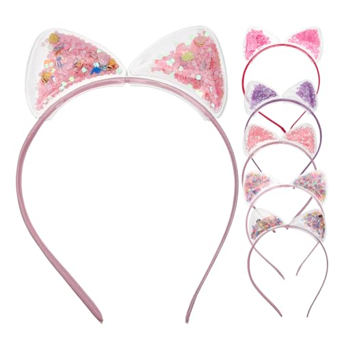 FOMIYES 6 Stck Teiliges Quicksand Pailletten Katzenohren Haarband Süßes Leichtes Haarreif Transparente PVC Haarschmuck für Mädchen für Partys Karneval und Cosplay von FOMIYES