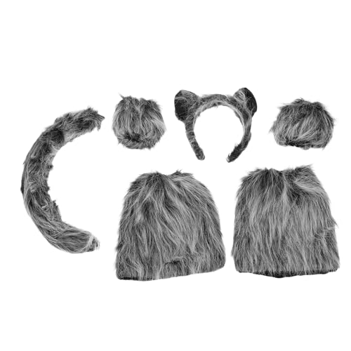 FOMIYES 6 Stück Teiliges Wolf Kostüm Set Plüsch Ohr Haarreif Handschuhe Beinwärmer für Halloween Cosplay Tierkostüm Zubehör für Erwachsene und Party von FOMIYES