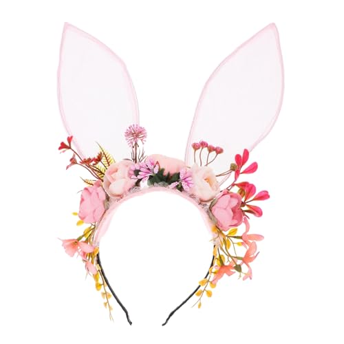 FOMIYES Bunny Ohr Stirnband mit Floraler Verzierung Langlebiges Stoffmaterial Realistische Hasenohren Kopfbedeckung für Kostümparty Cosplay Vielseitiges Accessoire für Altersgruppen von FOMIYES