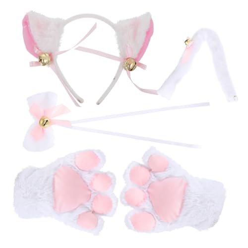 FOMIYES Cat Cosplay Kostüm Damen Katzenohren Stirnband Katzenschwanz Katzenpfoten Fliege Weiß Teiliges Rollenspiel Zubehör für Karneval Halloween Party FOMIYES Cat Cosplay Kostüm Damen Katzenohren Stirnband Katzenschwanz Katzenpfoten Fliege Weiß Teiliges Rollenspiel Zubehör für Karneval Halloween Party von FOMIYES
