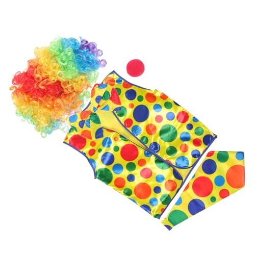 FOMIYES Clown Kostüm Teilig mit Perücke Weste Fliege und Nase für Halloween Herren Cosplay Party Verkleidung Erwachsenenzubehör von FOMIYES
