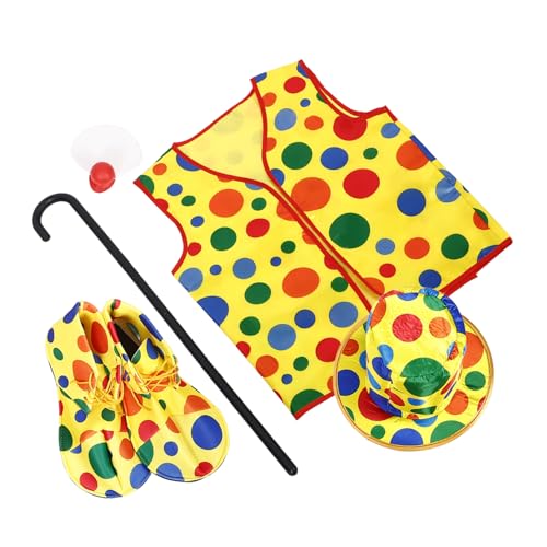 FOMIYES Clown Kostüm mit Hut Nase Weste und Krücke Leichtes Karneval Cosplay Zubehör für Fasching Bühnenauftritte und Halloween Party Komfortabel und Einfach Anzuziehen FOMIYES Clown Kostüm mit Hut Nase Weste und Krücke Leichtes Karneval Cosplay Zubehör für Fasching Bühnenauftritte und Halloween Party Komfortabel und Einfach Anzuziehen von FOMIYES