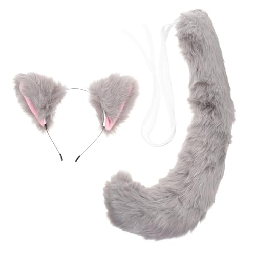 FOMIYES Cosplay Katzenohren Haarreif mit Fuchsschwanz Teiliges Graues Tierohren Stirnband Party Zubehör für Geburtstag Halloween Festival FOMIYES Cosplay Katzenohren Haarreif mit Fuchsschwanz Teiliges Graues Tierohren Stirnband Party Zubehör für Geburtstag Halloween Festival von FOMIYES