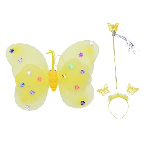 FOMIYES Doppelschicht -Schmetterlingsflügelspielzeug schmetterling kostüm Feenflügel Flügel Kostüm Mädchen Weihnachtskostüm Schmetterlingsflügelkostüm für Stoff Gelb von FOMIYES