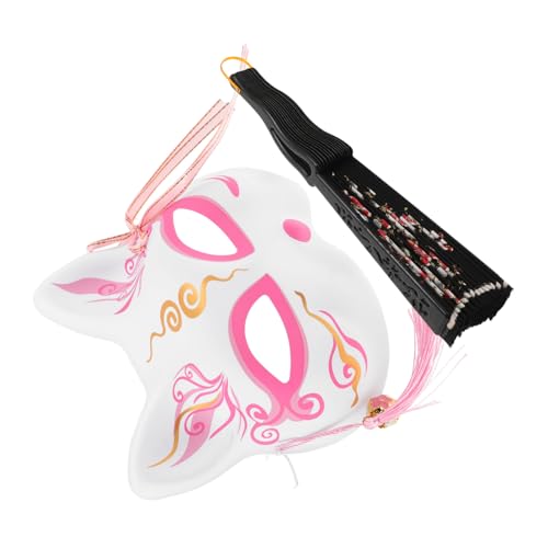FOMIYES Faltbare Katzenmaske mit Handfächer Halloween Kostüm Zubehör Fox Cosplay Maske Halbgesichtsmaske für Maskerade und Partys Handgefertigt Sicher und Komfortabel von FOMIYES