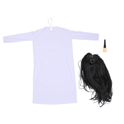 FOMIYES Female Ghost Kostüm Damen Horror Cosplay Kleid für Halloween Party mit Weißem Kleid Schwarzer Perücke und Schwarzen Nägeln Atmungsaktiv Leichtes Material für Karneval und Themen von FOMIYES