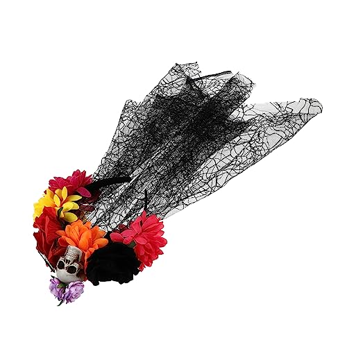 FOMIYES Halloween Haarschleier Haarreif mit Skelett Design Cosplay Stirnband für Halloween Party Rutschfester Eleganter Kopfschmuck mit Schwarzer und Roter Rosen Deko Geeignet für Damen von FOMIYES
