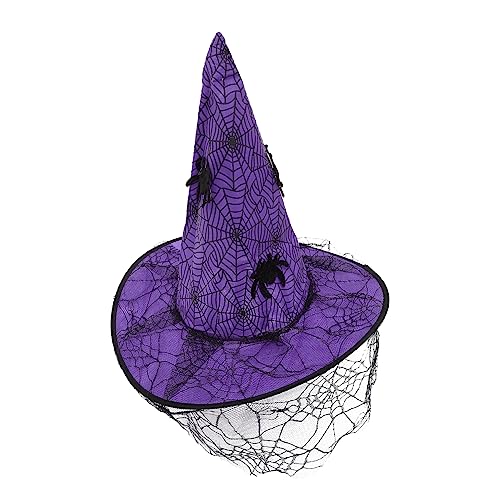 FOMIYES Halloween Hexenhut Damen Cosplay Kostümspitze mit Schleier Masquerade Party Hut für Foto Requisiten und Karneval Leichter Langlebiger Hexenhut für Halloween Feiern und von FOMIYES