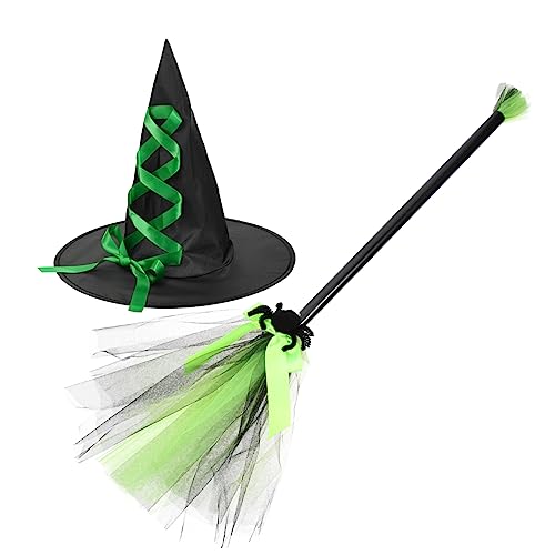 FOMIYES Halloween Hexenhut und Besen Set Einzigartiges Kostümzubehör für Maskeraden und Halloween Partys Dekoratives Cosplay Accessoire Grün FOMIYES Halloween Hexenhut und Besen Set Einzigartiges Kostümzubehör für Maskeraden und Halloween Partys Dekoratives Cosplay Accessoire Grün von FOMIYES